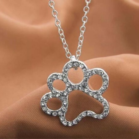 Crystal Paw Print Pendant Adjustable Necklace - Picture 3 of 3